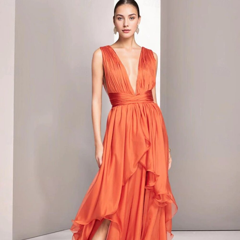 NWT Elegant Chiffon Asymmetrical Dress – Size 6 | Wedding, Prom, Formal